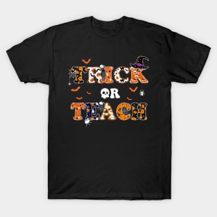 Retro Vintage Groovy Trick Or Teach Funny Halloween Costume T-Shirt T-Shirt